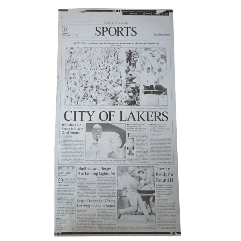 Rare Vintage LA Times Newspaper Printing Plate: City of Lakers - June 13, 2002